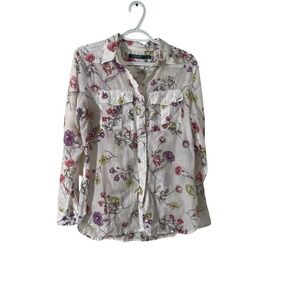 Ralph Lauren Botanical Floral Button Down Cotton Shirt‎ Medium Boho Whimsy Sheer